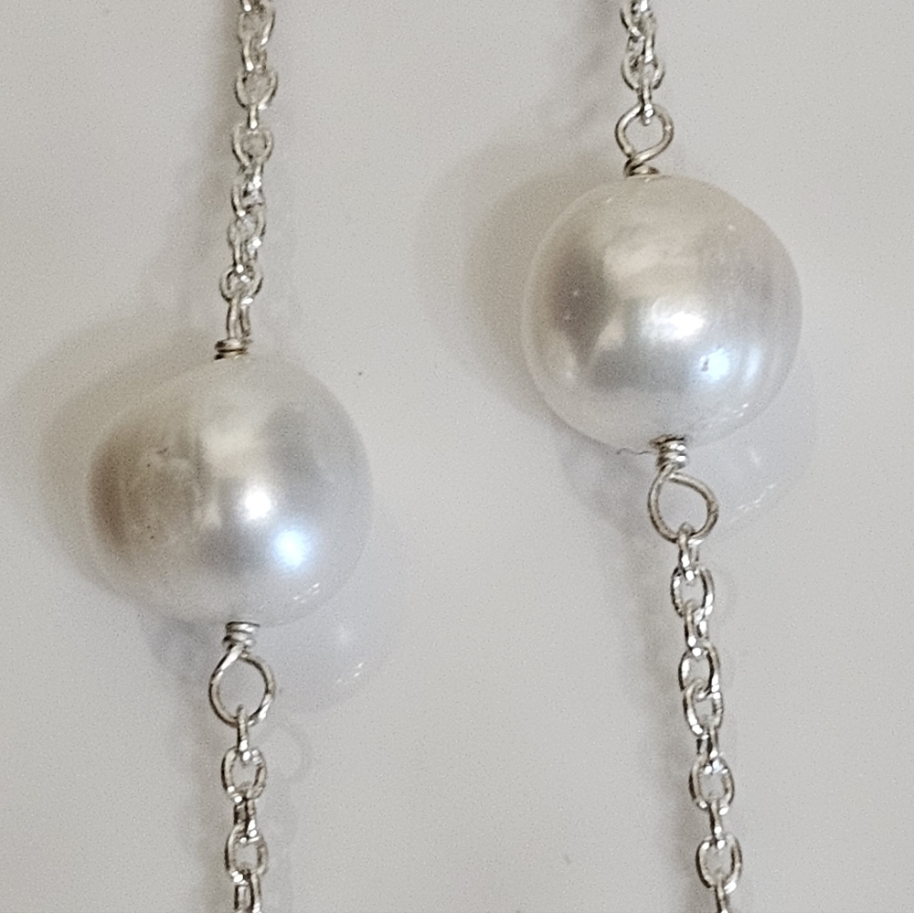 Genuine Freshwater Pearl Station Necklace Sterling Silver 20" - Picture 4 of 4